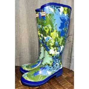Hunter Target NWT Women’s Floral Waterproof Rain Boots 7 Blue Green Zip Up